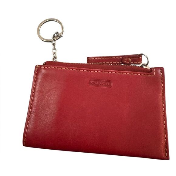 COACH RED LEATHER Mini Zip Coin Pouch Keychain - Picture 4 of 4